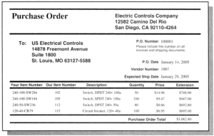 purchase order screenshot