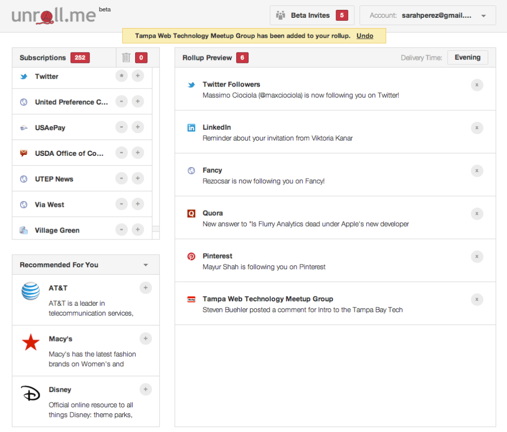 Gmail Addons: Unroll.me Screenshot