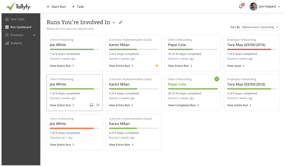 tallyfy dashboard - make processes leaner