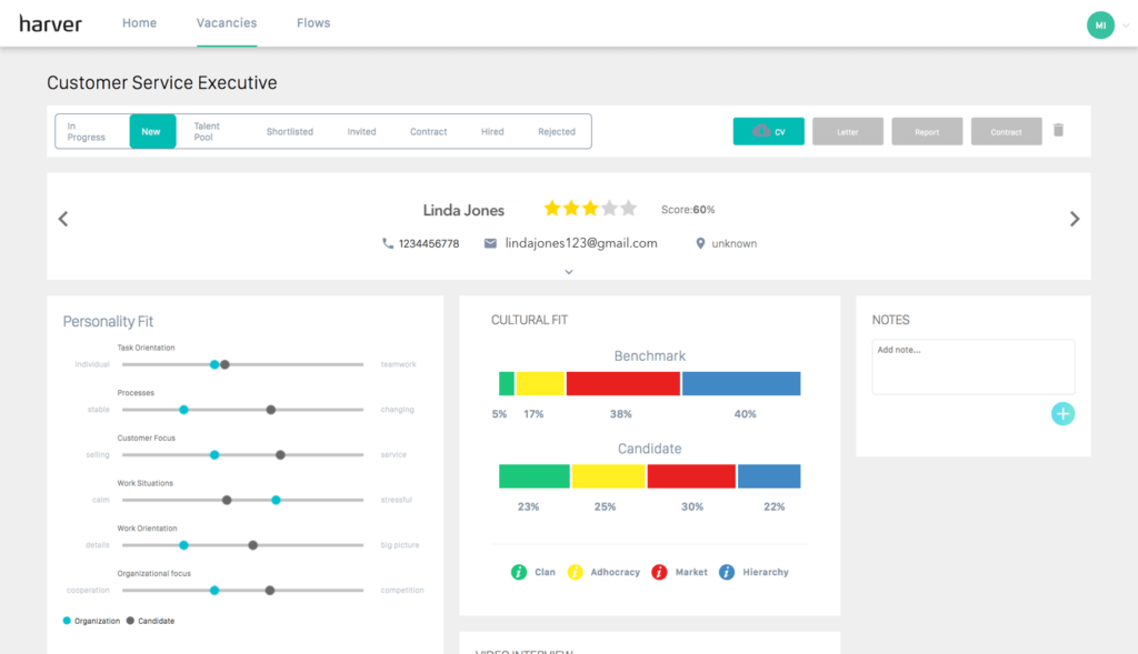 harver candidate data screenshot