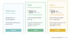 typeform pricing