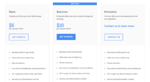 google apps pricing screenshot