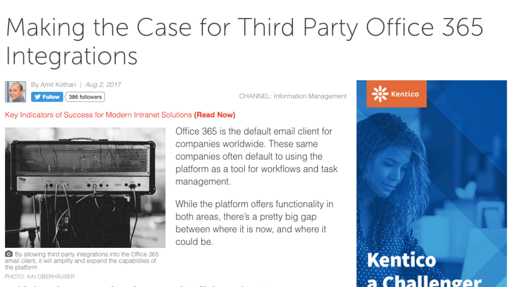 CMSWire Publishes Tallyfy CEO’s Article on Office 365 Integrations