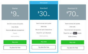 xero pricing screenshot