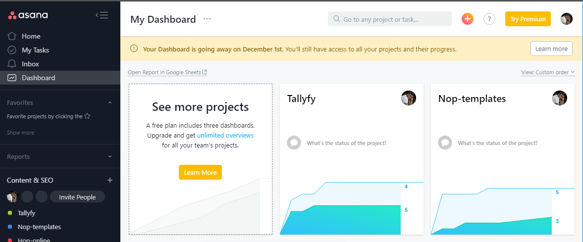 Asana dashboard vs Trello comparison